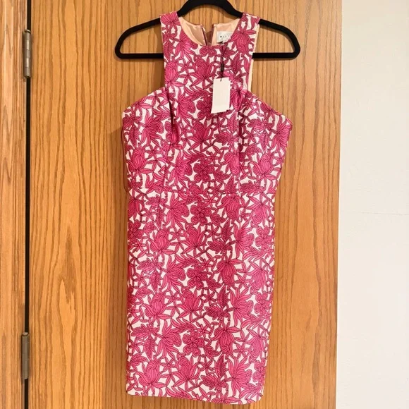 Milly Square-Neck Floral Jacquard Mini Dress. - Picture 2 of 3